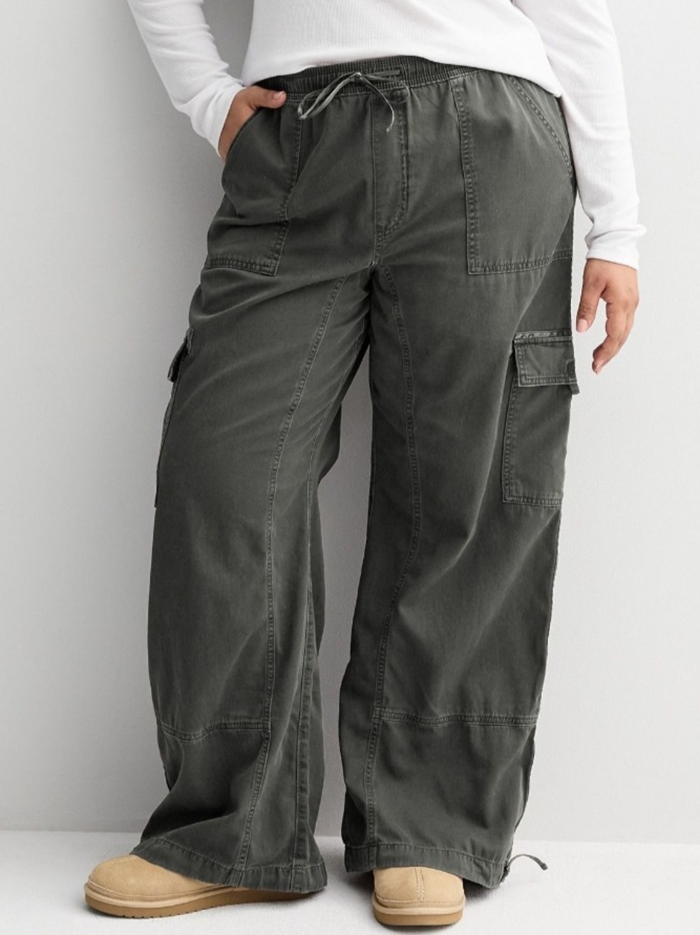 SO Olive Wide-Leg Cargo Jumpsuit Pants